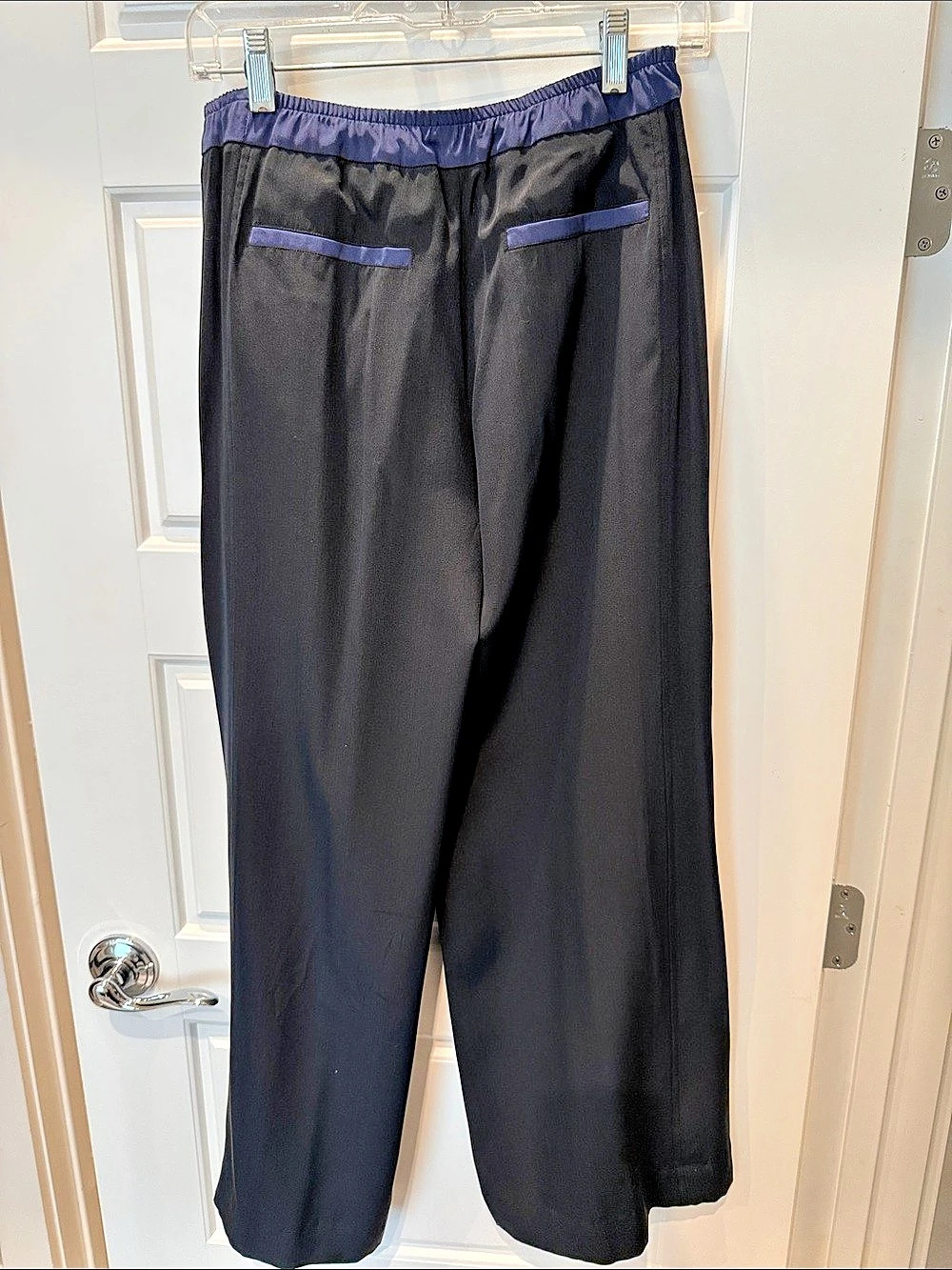 Vince Rib-Trim Cotton-Blend High-Waist Trouser Black & Blue Small